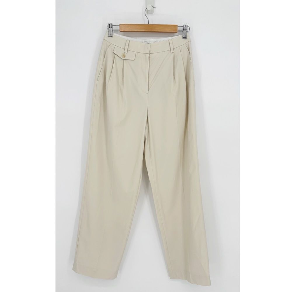 NEW Elborn Lyocell Straight Pants Pleat Front High Waisted in Ivory Women's 36